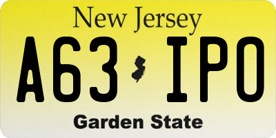 NJ license plate A63IPO