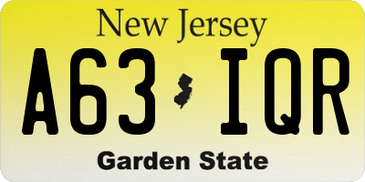 NJ license plate A63IQR