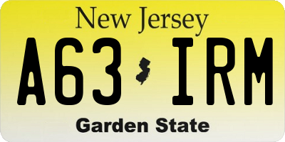 NJ license plate A63IRM