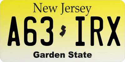 NJ license plate A63IRX