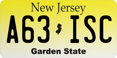 NJ license plate A63ISC