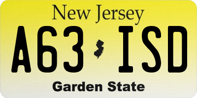 NJ license plate A63ISD