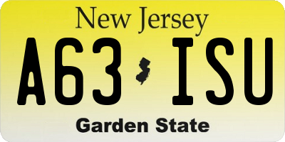 NJ license plate A63ISU