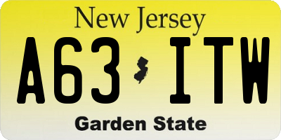 NJ license plate A63ITW