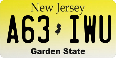 NJ license plate A63IWU