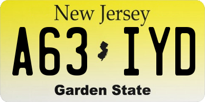 NJ license plate A63IYD