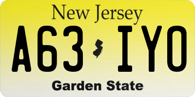 NJ license plate A63IYO