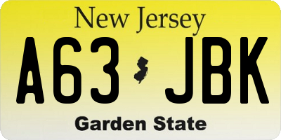 NJ license plate A63JBK