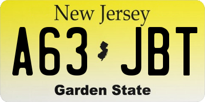 NJ license plate A63JBT