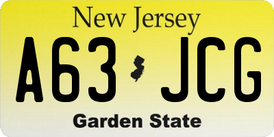 NJ license plate A63JCG