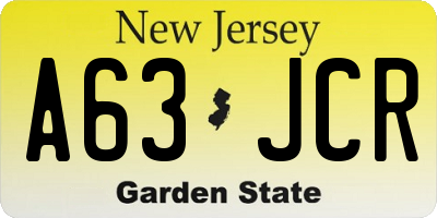 NJ license plate A63JCR