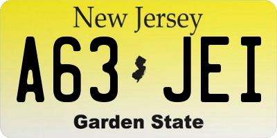 NJ license plate A63JEI