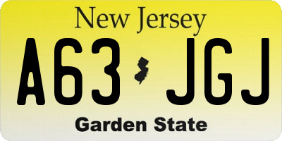 NJ license plate A63JGJ