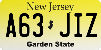 NJ license plate A63JIZ