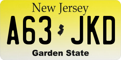 NJ license plate A63JKD