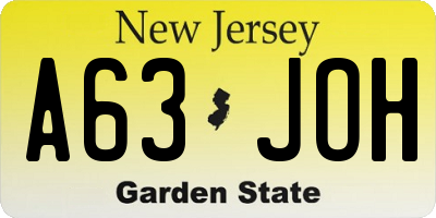 NJ license plate A63JOH