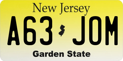 NJ license plate A63JOM