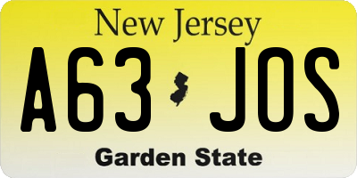 NJ license plate A63JOS