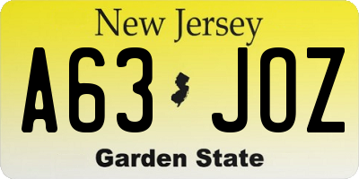 NJ license plate A63JOZ