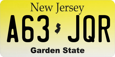 NJ license plate A63JQR