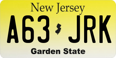 NJ license plate A63JRK