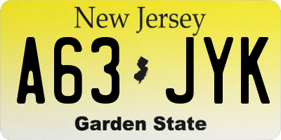 NJ license plate A63JYK