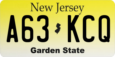 NJ license plate A63KCQ
