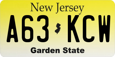 NJ license plate A63KCW