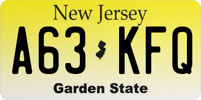 NJ license plate A63KFQ
