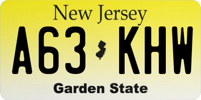 NJ license plate A63KHW