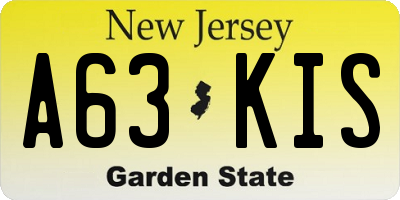 NJ license plate A63KIS