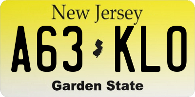 NJ license plate A63KLO