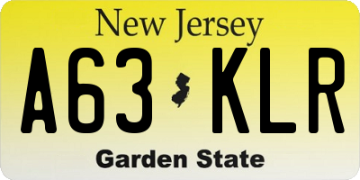 NJ license plate A63KLR