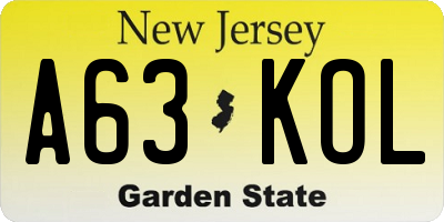 NJ license plate A63KOL