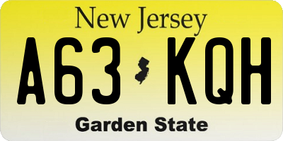 NJ license plate A63KQH