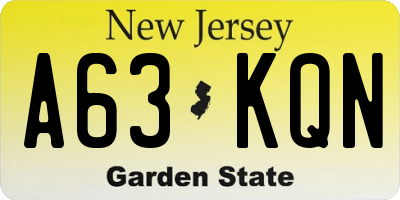 NJ license plate A63KQN