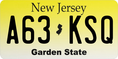 NJ license plate A63KSQ