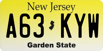 NJ license plate A63KYW