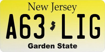 NJ license plate A63LIG