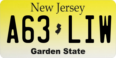 NJ license plate A63LIW