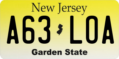NJ license plate A63LOA
