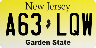 NJ license plate A63LQW