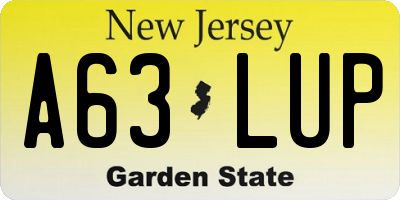 NJ license plate A63LUP