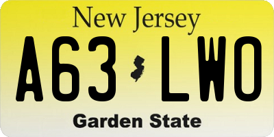 NJ license plate A63LWO