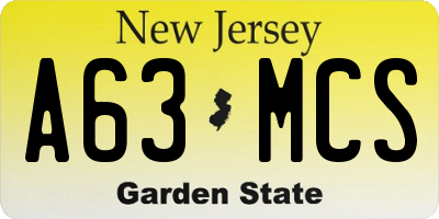 NJ license plate A63MCS