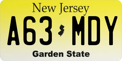 NJ license plate A63MDY
