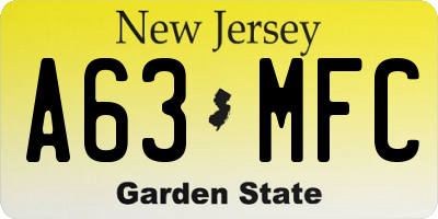 NJ license plate A63MFC
