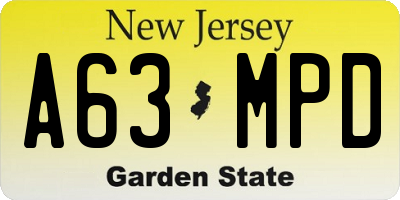 NJ license plate A63MPD