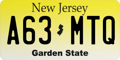 NJ license plate A63MTQ