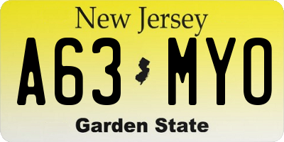 NJ license plate A63MYO